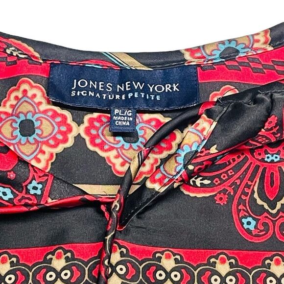 Jones New York Red and Black Silky Peasant Top - Petite N0388 - Picture 3 of 7